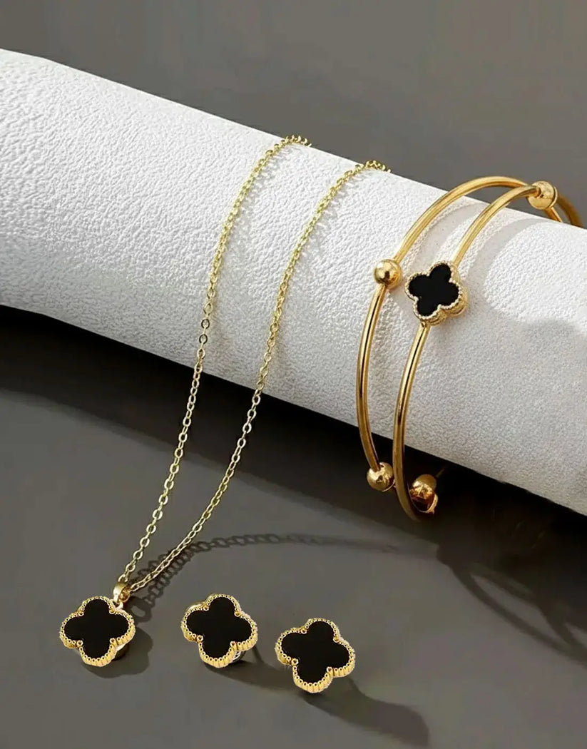 Black Clover Gold Jewelry Set | Necklace, Bracelet & Earrings