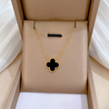 Gold Clover Pendant | Black Onyx Necklace