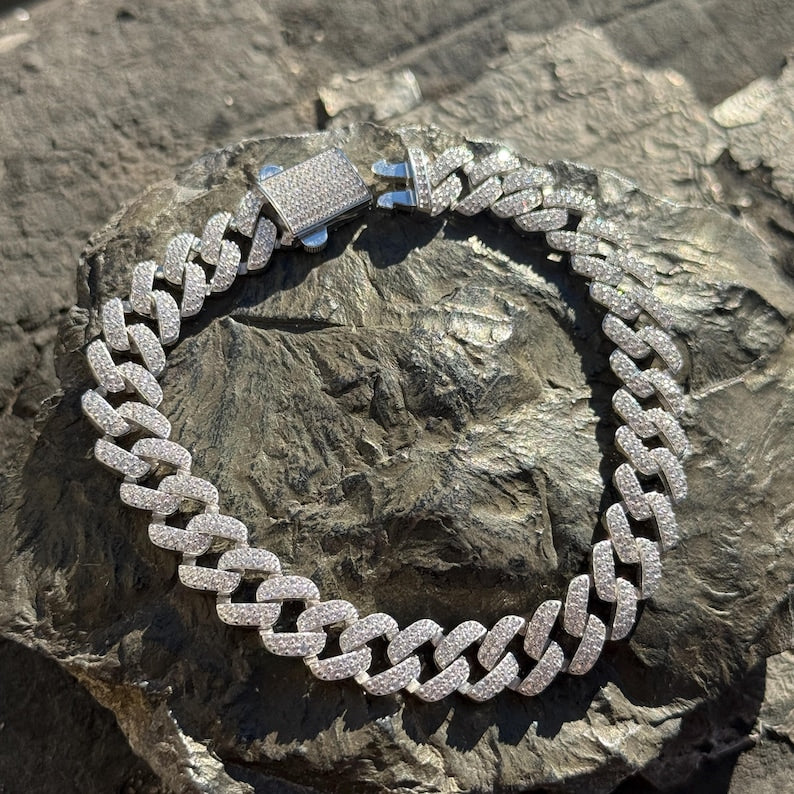 Silver Iced Out Moissanite Cuban Bracelet – Sterling Silver | VVS Hip Hop Bracelet – KrownMart