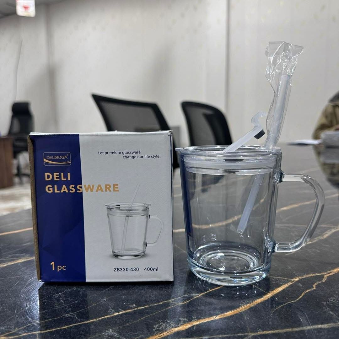 400ml Premium Glass Mug with Airtight Lid and Reusable Straw