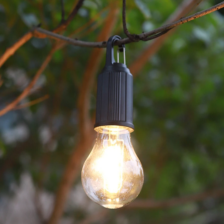 USB Rechargeable Retro Edison Camping Lantern with Carabiner Hook | Portable Mini LED Bulb Light
