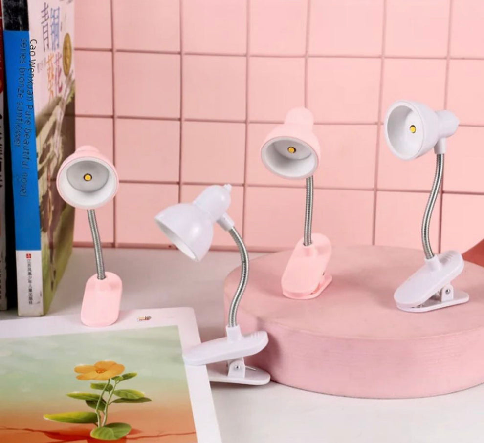 Mini Small Table Lamp | Flexible Clip-On LED Desk Light for Reading, Study & Room Décor – Pink/White