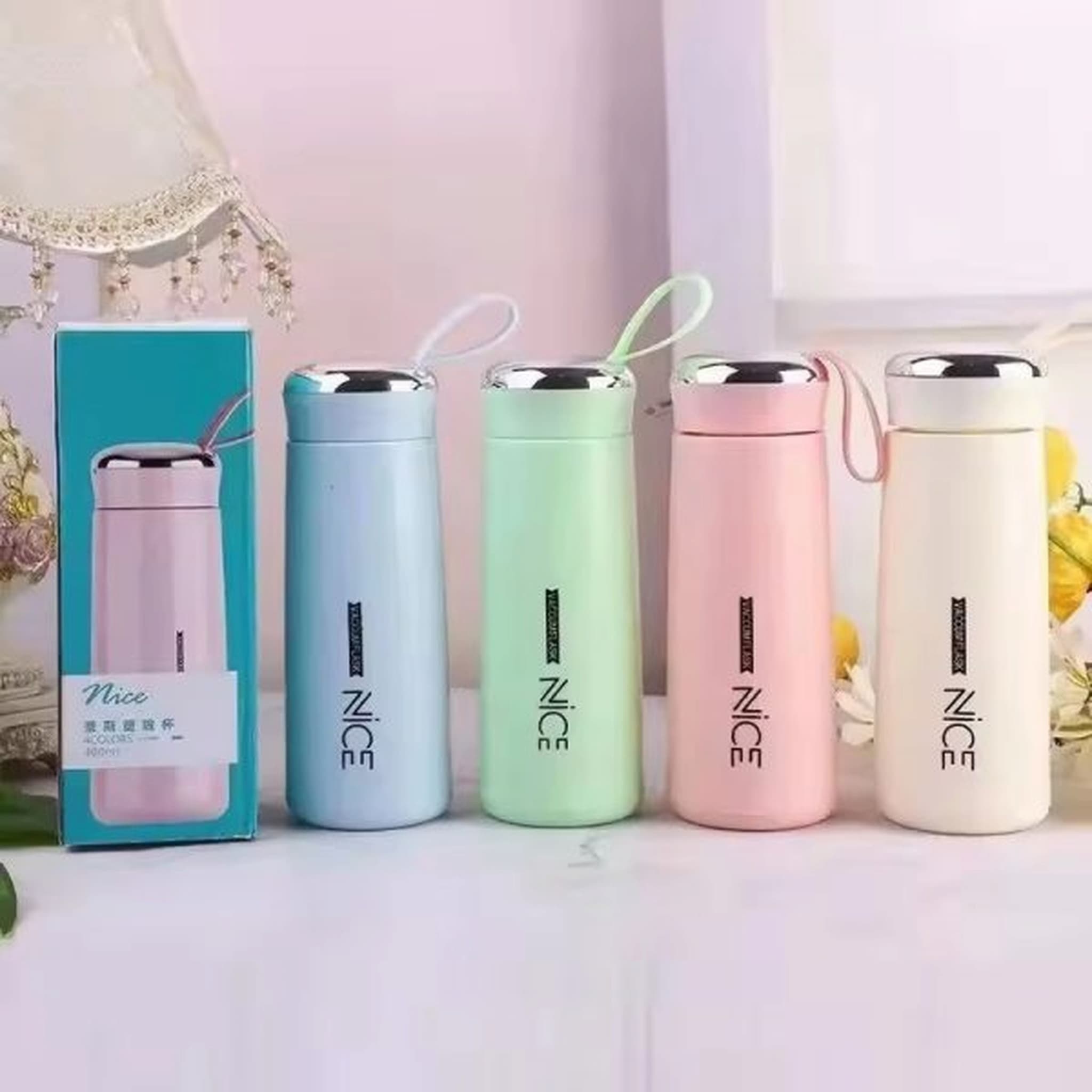 Stainless Steel Vacuum Insulated Flask with Silicone Carry Strap