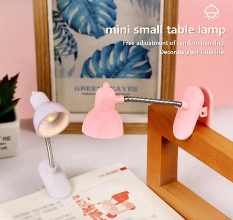 Mini Small Table Lamp | Flexible Clip-On LED Desk Light for Reading, Study & Room Décor – Pink/White
