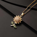 Gold Sunflower Pendant Necklace | Crystal Flower Necklace