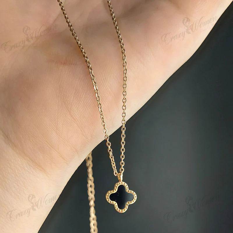 Gold Clover Pendant | Black Onyx Necklace