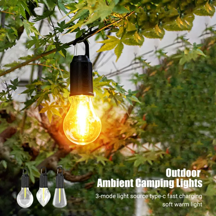 USB Rechargeable Retro Edison Camping Lantern with Carabiner Hook | Portable Mini LED Bulb Light
