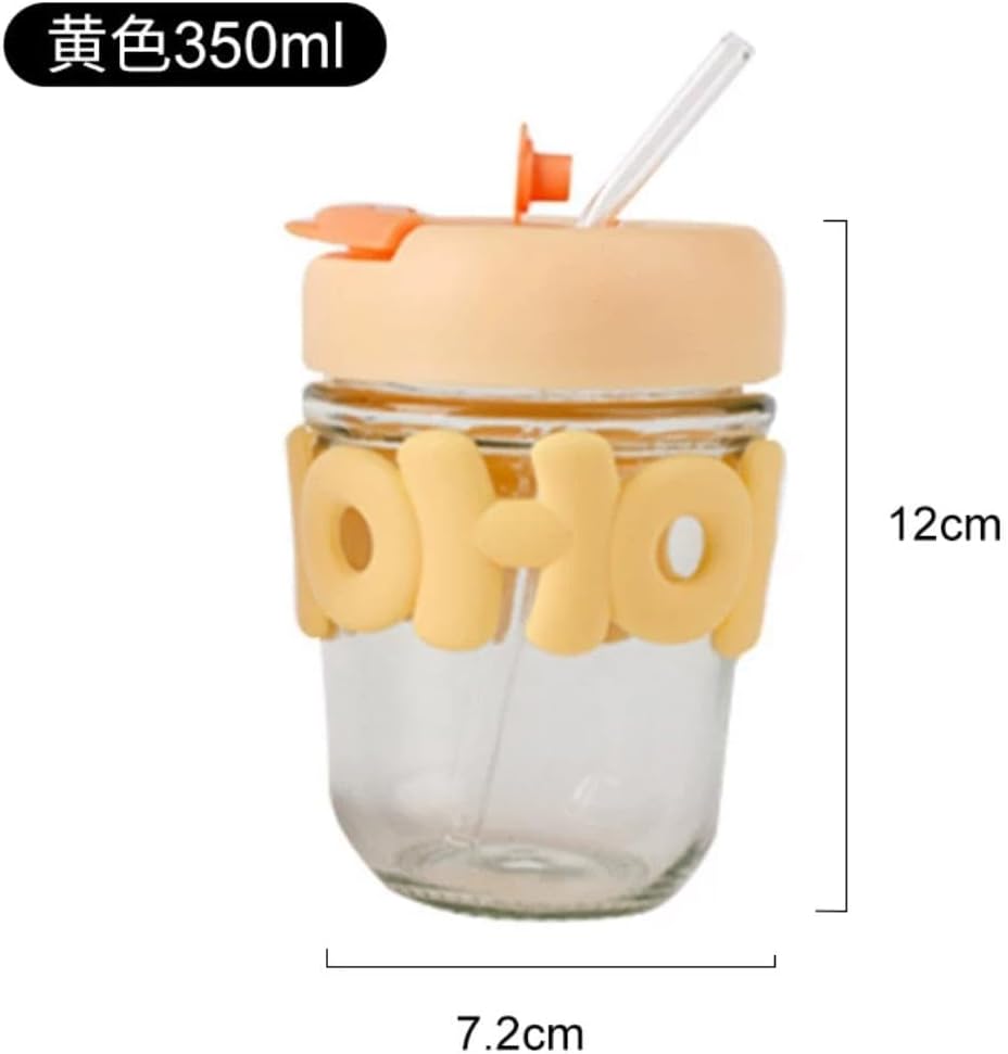 Aesthetic 3D Bubble Letter Glass Cup with Silicone Lid & Glass Straw — Cute Pastel Drinkware for Coffee, Smoothies & More ☁️